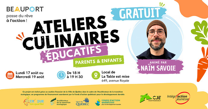 ATELIER DE CULINAIRE ANTI GASPILLAGE GRATUIT 18H À 21 LUNDI 10 ET 12 AOÛT